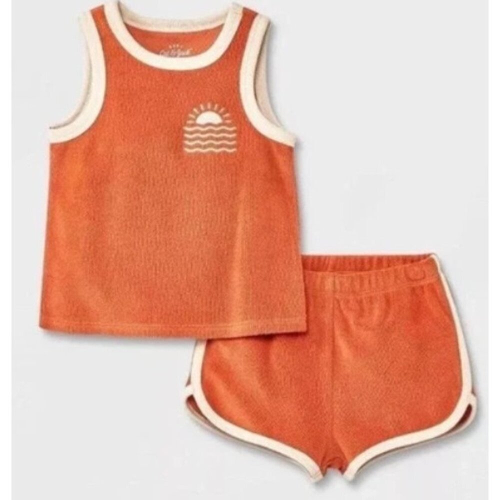 Cat & Jack Baby Boys Size 0-3 Months 2 Piece Loop Terry Tank Top/Shorts Set 1749